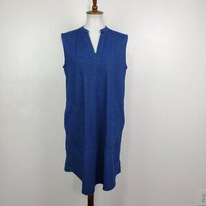 Focus Casual Life Blue Sleeveless Shift Dress With Pockets Lagenlook Size S